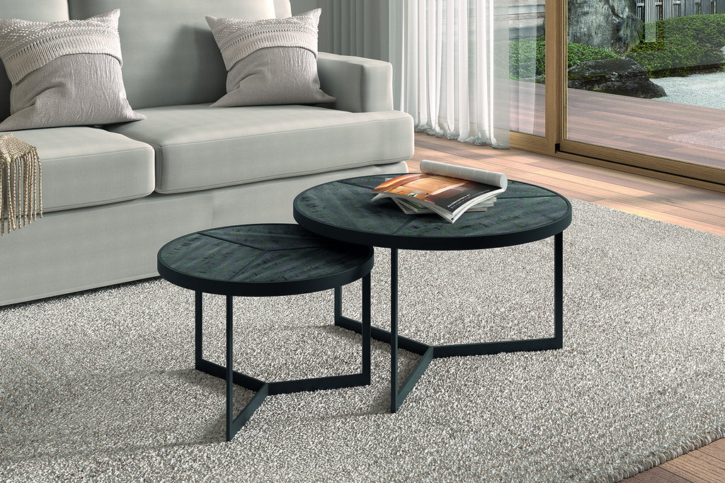 Rousseau Laveu Salontafel – 2-delig Mango Hout – Zwart – Ø70/50 x H40/35 cm